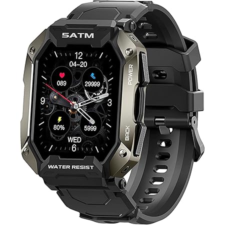 Smartwatch Herren Militärische,1.72 Zoll 5ATM Wasserdicht 50m Sportuhr ,fitness tracker mit schrittzähler Aktivitätstracker Pulsuhr Schlafmonitor Stoppuhr blutdruckmessung,Herren Uhren
